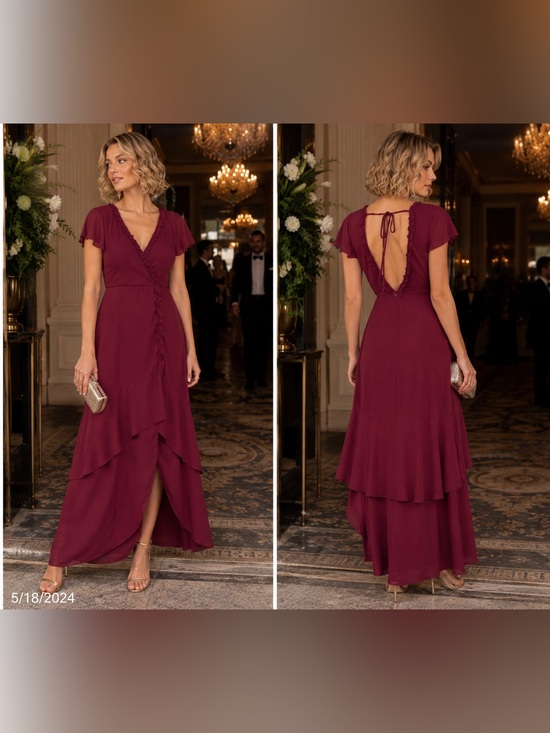 Lulus Dresses & Skirts - Lulu's Pour the Champagne Burgundy Ruffled Backless Maxi Dress Size Small